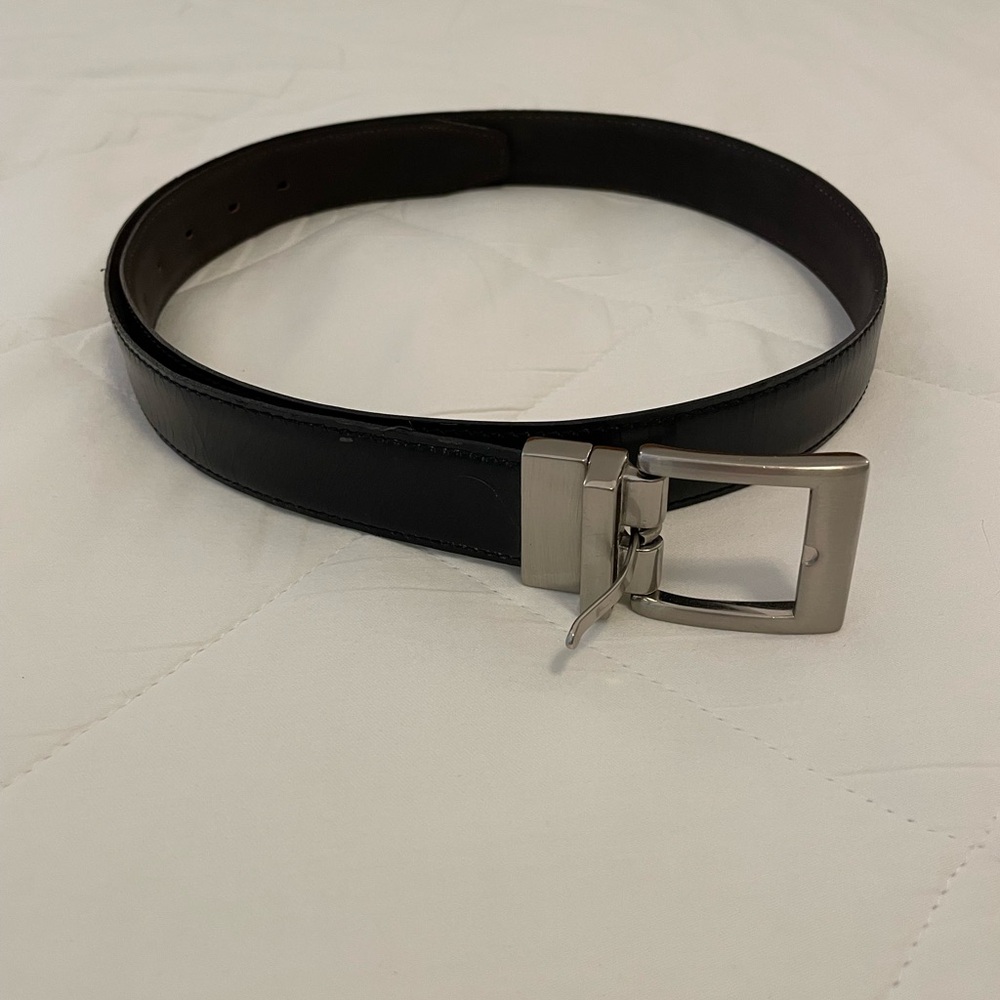 Men’s Size 36 Black Leather Belt Silver Buckle Classic Dress Belt